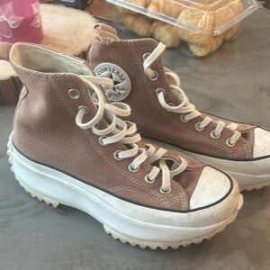 Converse Brown and White High-Top Sneakers with Platform Sole